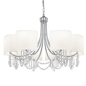  8 Light Ceiling, Chrome, Clear Crystal, White Shades BPOSL137