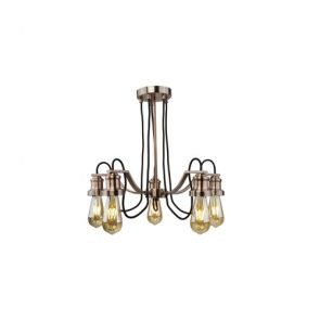  5 Light Ceiling, Black Braided Fabric Cable, Antique Copper BPOSL141