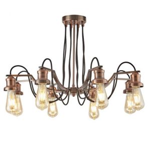  8 Light Ceiling, Black Braided Fabric Cable, Antique Copper BPOSL143
