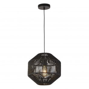 Bfs Lighting Wicker Pendant  - Matt Black Metal & Black Rope Shade