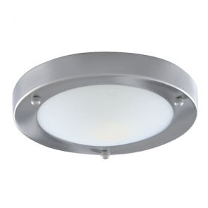  Bathroom Flush Ip44 1 Light - 31cm Sat/Silver Domed Wht Glass BPOSL173