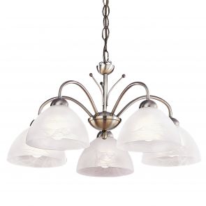 Bfs Lighting Milanese 5Lt Pendant - Antique Brass Metal & Alabaster Glass