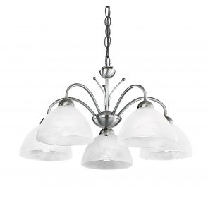 Bfs Lighting Milanese 5Lt Pendant - Satin Silver Metal & Alabaster Glass