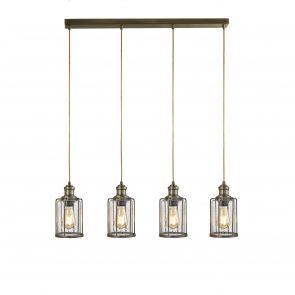 Bfs Lighting Pipes  4Lt Bar Pendant - Antique Brass Metal & Seeded Glass