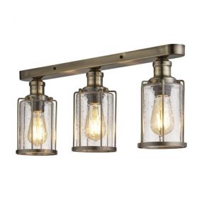  3 Light Flush Antique Brass With Seeded Glass BPOSL203