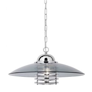 1 Light Chrome Coolie Pendant With Smokey Glass Shade BPOSL216