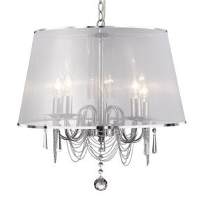  5 Light Ceiling, Chrome, Chain Link, Clear Crystal Glass, White Viole Sha BPOSL2