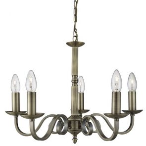  5 Light Ceiling, Antique Brass, Scroll Arms BPOSL255