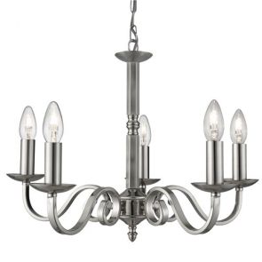  5 Light Ceiling, Satin Silver, Scroll Arms BPOSL256