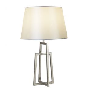 Table Lamp - Crossed Frame, Satin Silver, White Tapered Shade BPOSL262