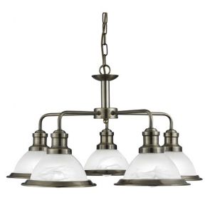  5 Light Ceiling, Antique Brass, Marble Glass BPOSL284