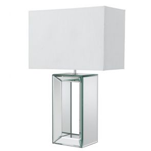  Mirror Table Lamp - Tall White - White Faux Silk Shade BPOSL029