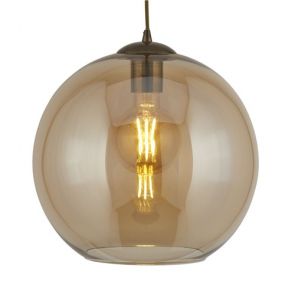  1 Light Round Pendant (25cm Dia), Amber Glass, Antique Brass BPOSL292