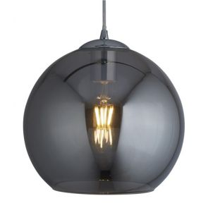  1 Light Round Pendant (25cm Dia), Smoked Glass, Chrome BPOSL294