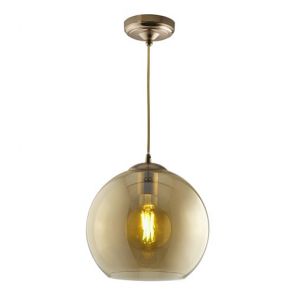  1 Light Round Pendant (30cm Dia), Amber Glass, Antique Brass BPOSL298