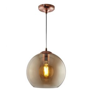  1 Light Round Pendant (35cm Dia), Amber Glass, Antique Brass BPOSL301