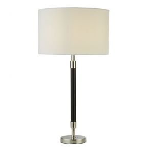 1 Light Table Lamp, Dark Wood And Chrome With White Shade BPOSL317