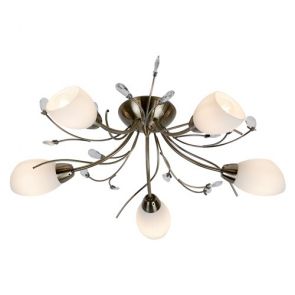  5 Light Ab Sf Ftg Xtal Leaf Wh Glass BPOSL324