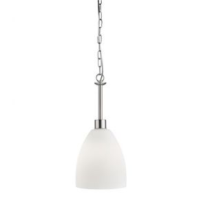  1 Light Pendant, Satin Silver With White Glass BPOSL360