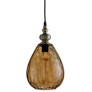  1 Light Pendant, Antique Brass, Amber Glass BPOSL369