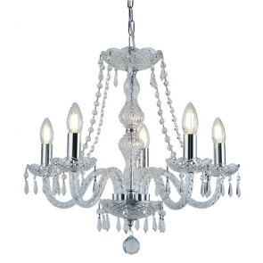  5 Light Chandelier, Chrome, Clear Crystal Trimmings BPOSL396