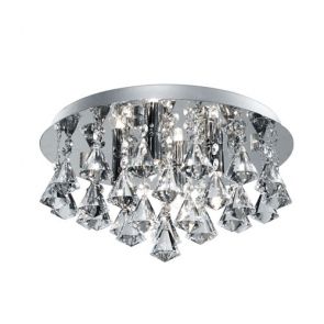  Bathroom Ip44 - 4lt Crystal Ceiling Flush, Clear Pyramid Crystal Drops, Chrome B