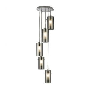 5 Light Ceiling Multi-Drop With Smokey Outer/Frosted Inner Glass Shades BPOSL423