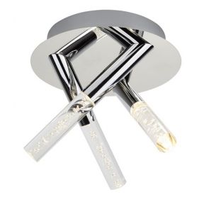  3 Light Bathroom Ceiling Flush, Bubbled Acrylic & Chrome Rods BPOSL435