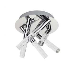  5 Light Bathroom Ceiling Flush, Bubbled Acrylic & Chrome Rods BPOSL436