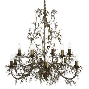  12 Light Ceiling, Brown Gold Finish With Leaf Dressing And Clear Crystal BPOSL46