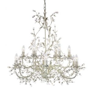  12 Light Ceiling, Cream Gold Finish With Leaf Dressing And Clear Crystal BPOSL46