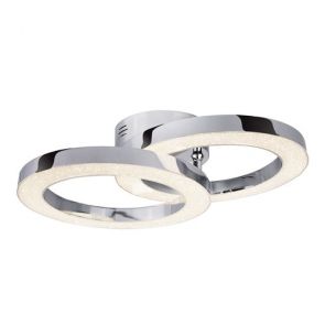  2 Light Led Ceiling Flush, Crushed Ice Effect Rings, Chrome BPOSL480