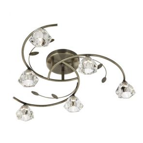  6 Light Semi-Flush, Antique Brass, Clear Glass BPOSL486