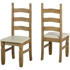 Waxed Pine Dining Chair Cream Seat (Pair)