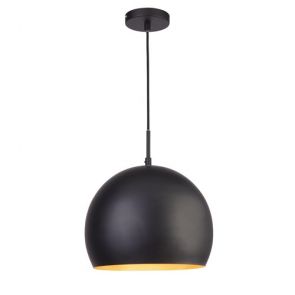  Industrial Pendant - 1lt 30cm Matt Black Ball Pendant, Gold Interior BPOSL558