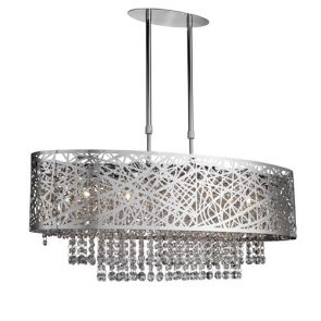  5 Light Oval Semi-Flush Ceiling, Chrome, Clear Crystal Button Drops BPOSL568