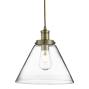  1 Light Pendant, Antique Brass, Clear Pyramid Glass Shade BPOSL604
