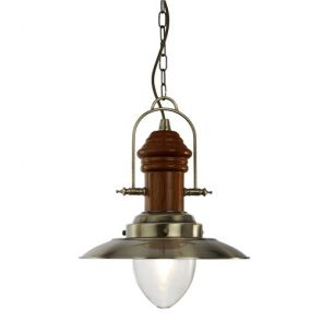  1 Light Pendant - Antique Brass With Dark Wood Finish BPOSL615