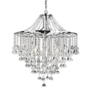  5 Light Ceiling, Chrome With Clear Crystal Buttons & Pyramid Drops BPOSL642