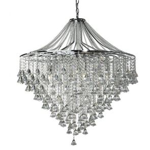  7 Light Ceiling, Chrome With Clear Crystal Buttons & Pyramid Drops BPOSL643