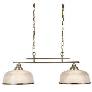  2 Light Ceiling Bar, Antique Brass, Halophane Glass BPOSL652