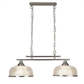  2 Light Ceiling Bar, Satin Silver, Halophane Glass BPOSL653