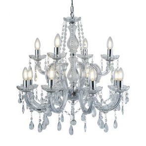  12 Light Chandelier, Chrome, Clear Crystal Glass BPOSL704