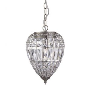  1 Light Satin Silver, Clear Glass Buttons/Coffin Drop Trim BPOSL706