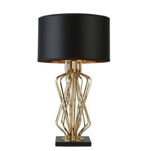  Table Lamp With Marble Base, Gold With Black Drum Shade, Gold Interior BPOSL717