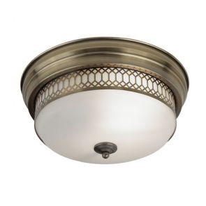  2 Light Flush - Antique Brass With Opal Glass. Ip44 BPOSL722