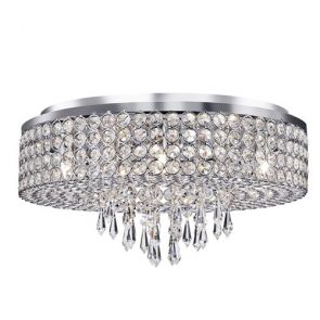  9 Light Ceiling Flush, Chrome With Clear Crystal Glass Button Inserts & Drop BPO