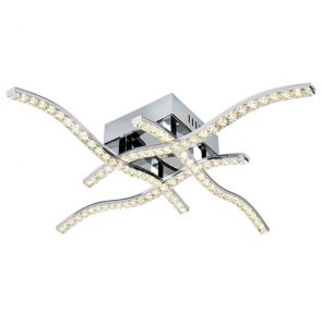  4 Arm Led Ceiling Flush, Chrome, Clear Crystal Trim BPOSL744