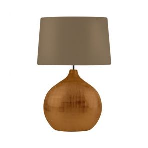  1 Light Bronze Table Lamp With Round Base, Brown Shade BPOSL774