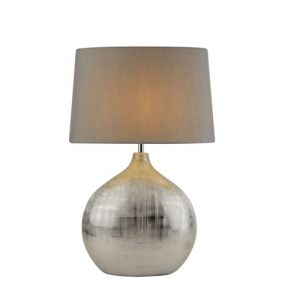  1 Light Chrome Table Lamp With Round Base, Grey Shade BPOSL775